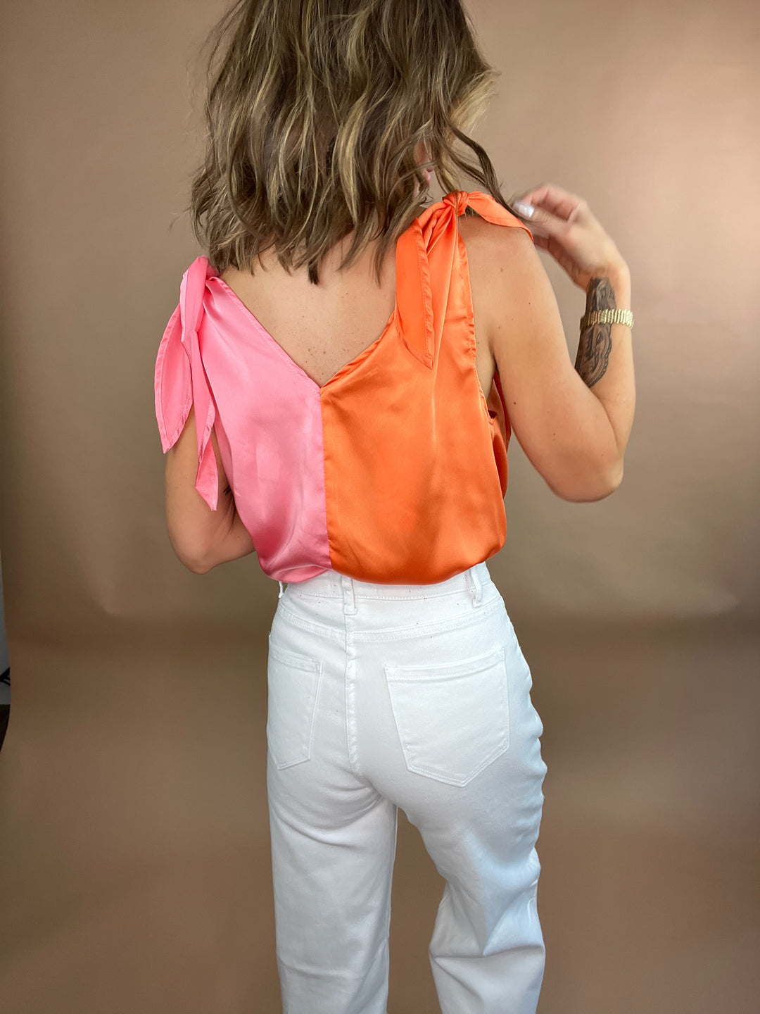 Kalila Drape Tie Strap Bodysuit in Tangerine FINAL SALE