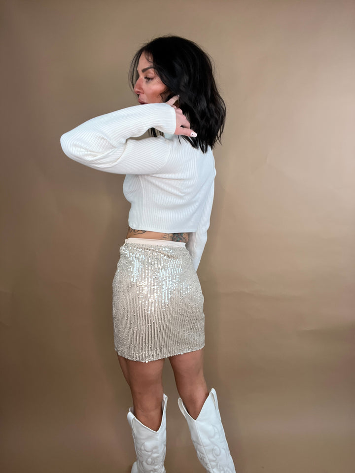 Lavern Sequin Mini Skirt in Champagne
