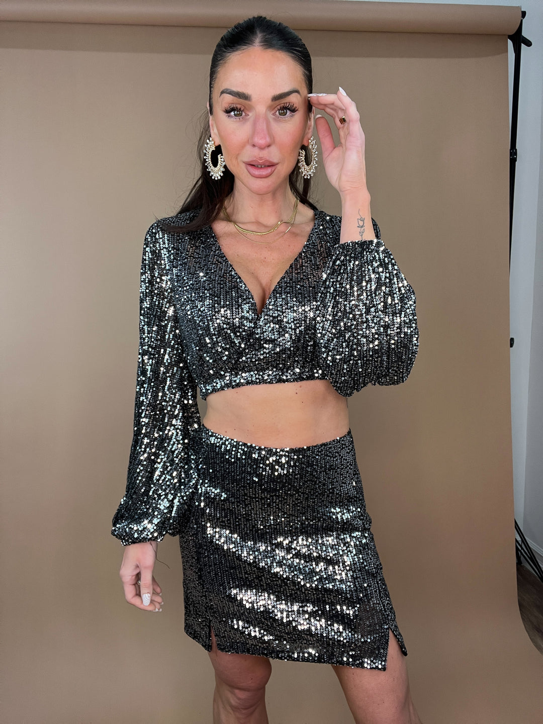 Time Of My Life Sequin Drape Crop in Black
