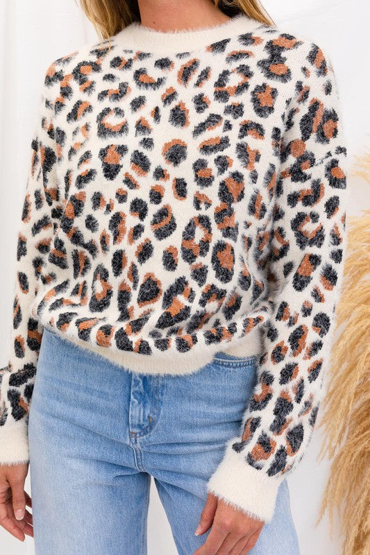 Izzy Fuzzy Leopard Pullover Sweater
