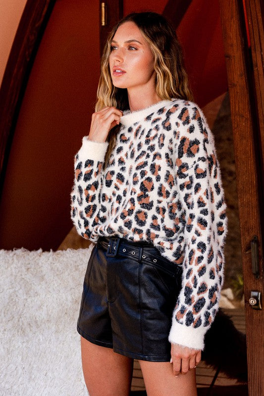 Izzy Fuzzy Leopard Pullover Sweater
