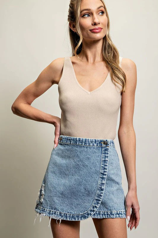 Sunbeam Denim Wrap Mini Skirt