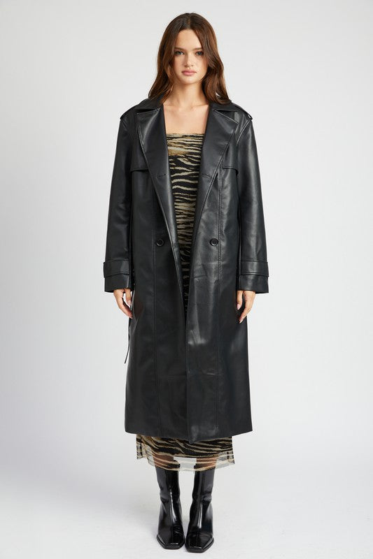 Veronica Belted Faux Leather Coat