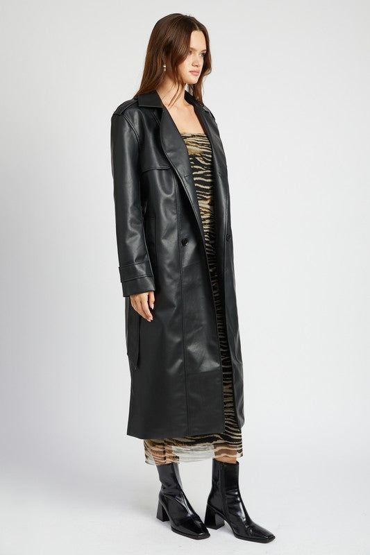 Veronica Belted Faux Leather Coat