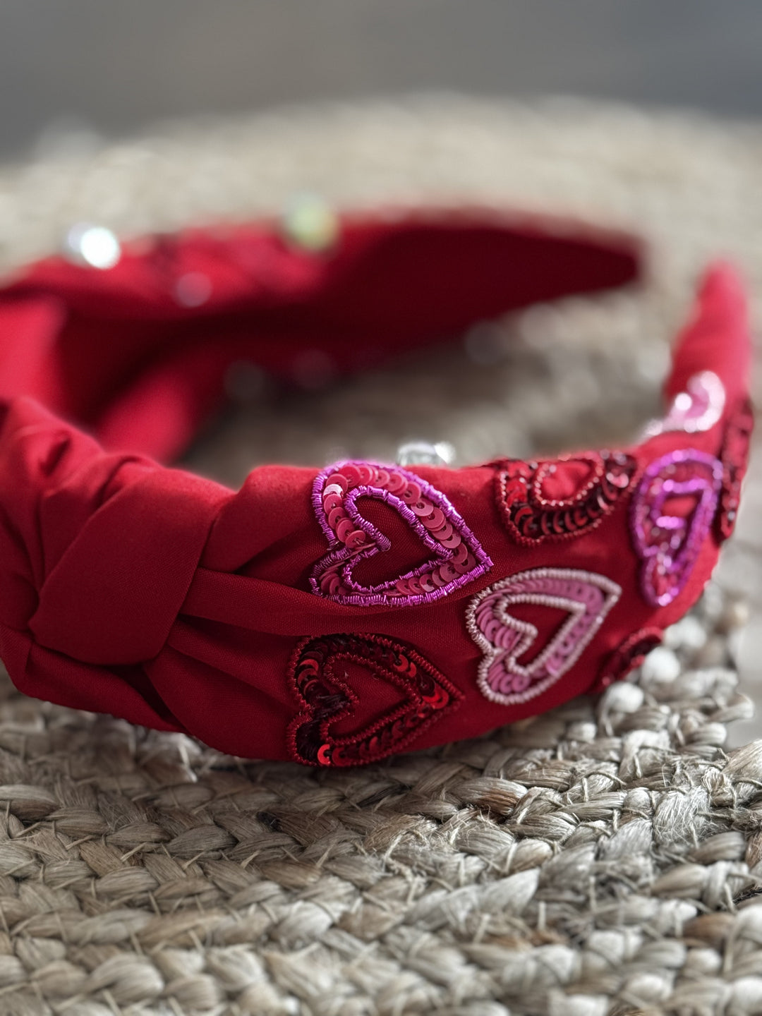 Red Beaded Heart Headband