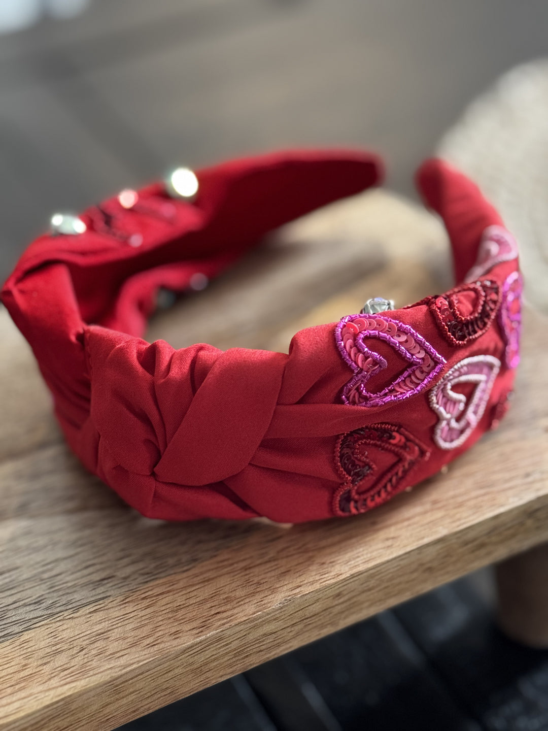 Red Beaded Heart Headband