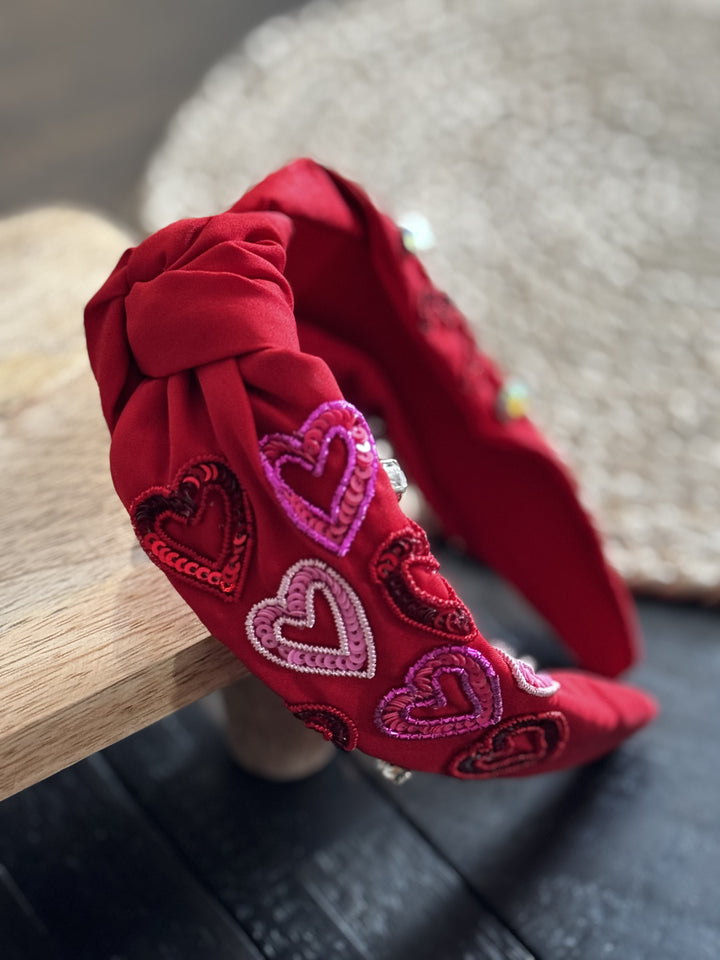 Red Beaded Heart Headband