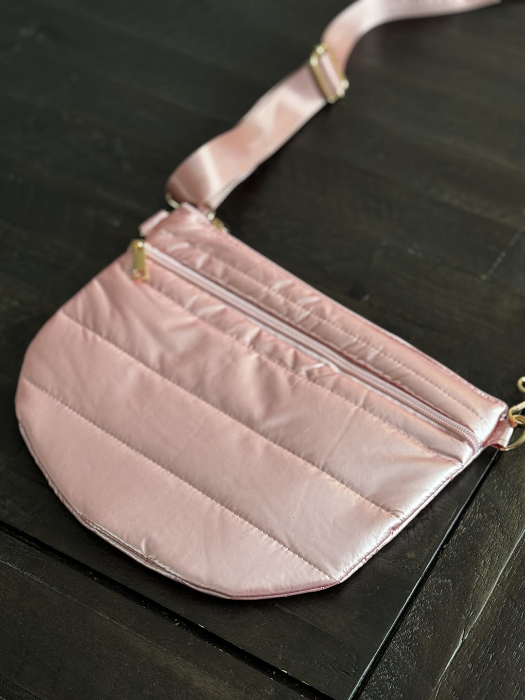 Puffy Half-Moon Crossbody Bag in Pink