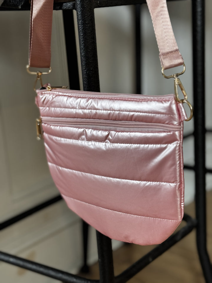 Puffy Half-Moon Crossbody Bag in Pink