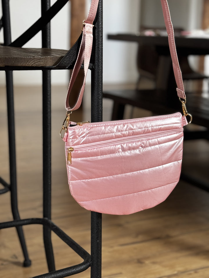 Puffy Half-Moon Crossbody Bag in Pink