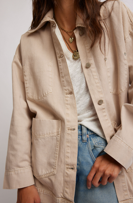 Avery Denim Jacket by Free People in Softest Sand