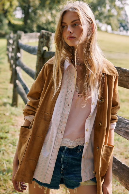 Striped Varsity Vibes Shirt by Free People in Pink