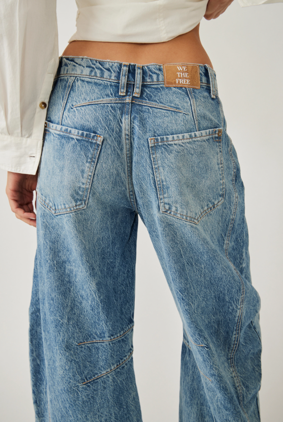 Good Luck Mid Rise Barrel Jeans by Free People in Ultra Light Beam