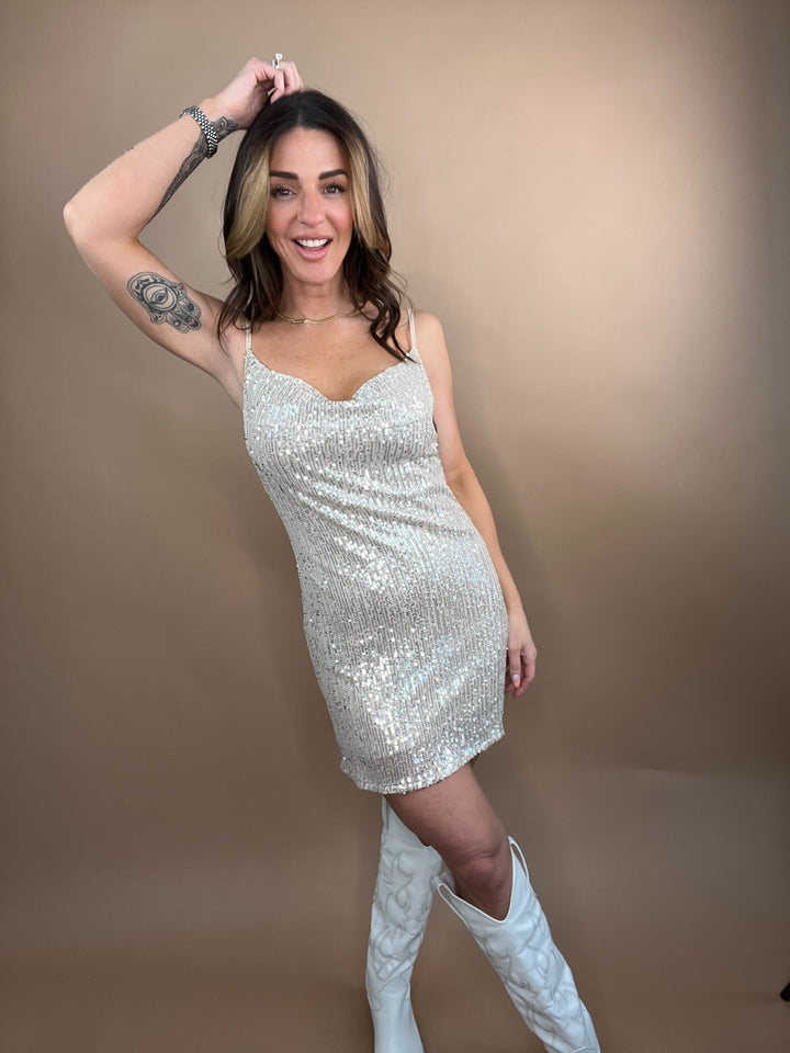 Yasmine Sequin Mini Dress in Silver FINAL SALE