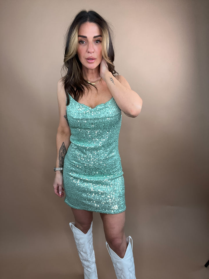 Yasmine Sequin Mini Dress in Mint FINAL SALE