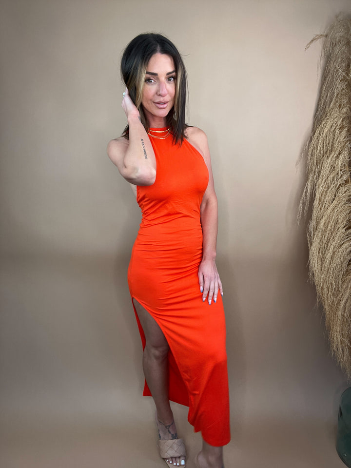 Sunshower Halter Maxi Dress in Orange FINAL SALE