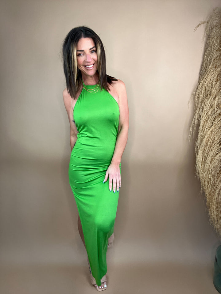 Sunshower Halter Maxi Dress in Green FINAL SALE