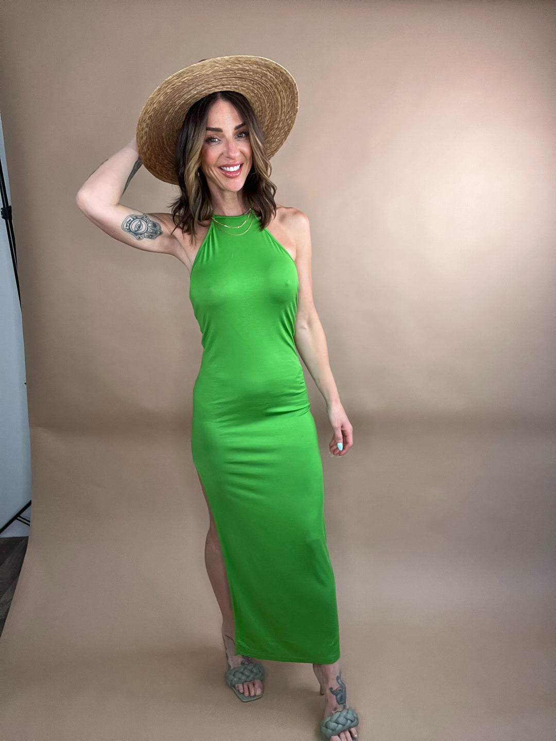 Sunshower Halter Maxi Dress in Green FINAL SALE