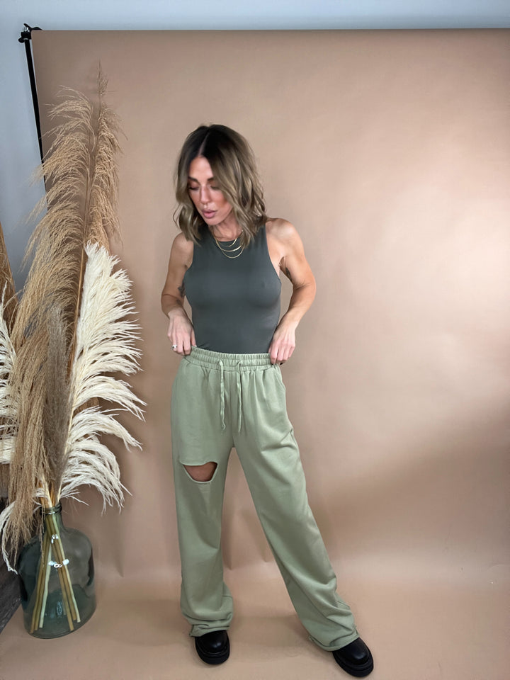 Knot Waist Wide Lounge Pants in Olive