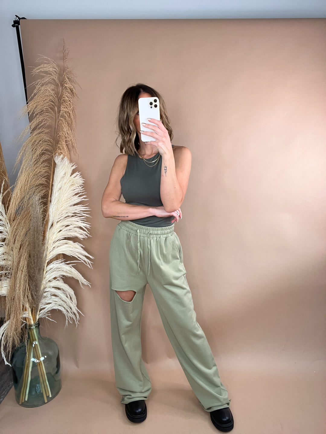 Knot Waist Wide Lounge Pants in Olive