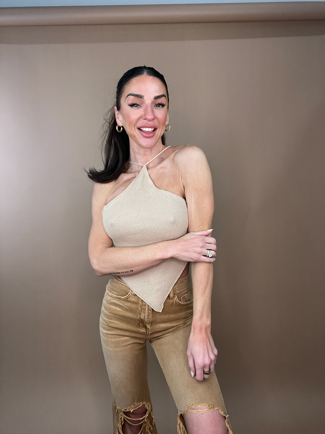 Move Me Ribbed Halter in Taupe FINAL SALE