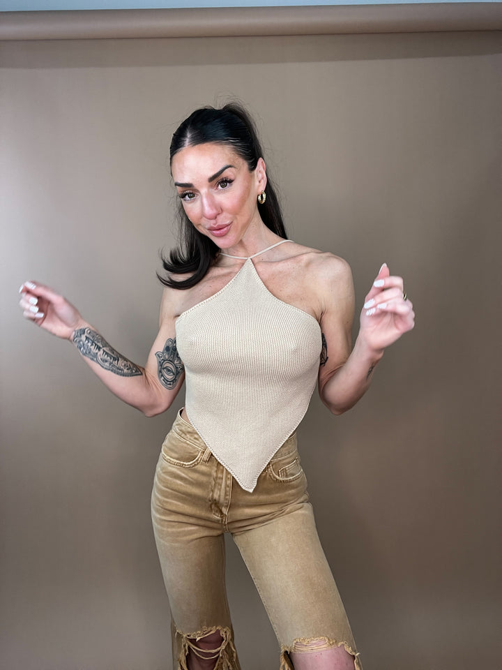 Move Me Ribbed Halter in Taupe FINAL SALE