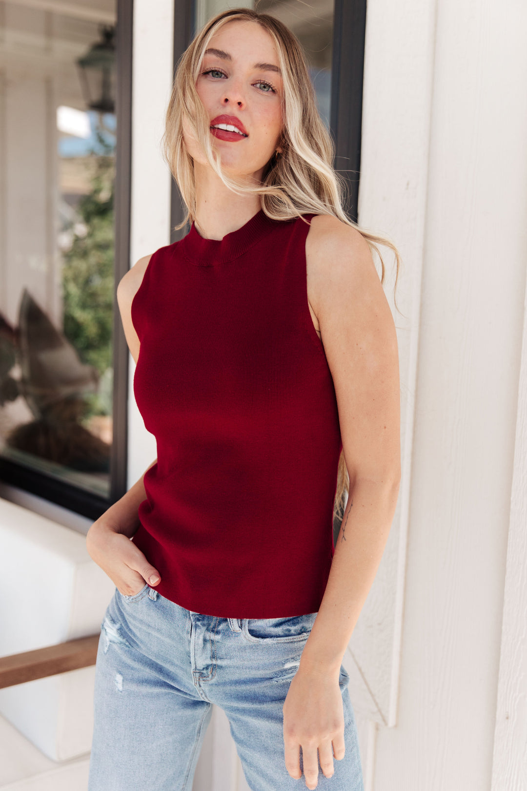 Tristan Sleeveless Mock Neck Sweater